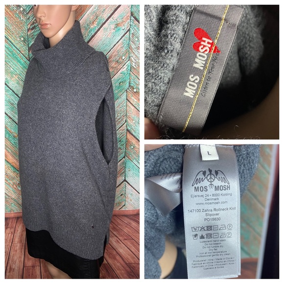 Rare Mos Mosh Zahra Women's Turtleneck Sweater Knit Dark Grey Wool Blend - Picture 4 of 7